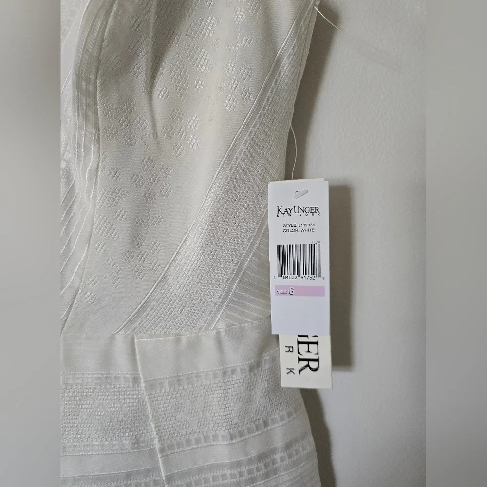 New Kay Unger New York Womens Size 6 A Line V Neck Short Ivory Sleeveless Dress - Picture 6 of 16